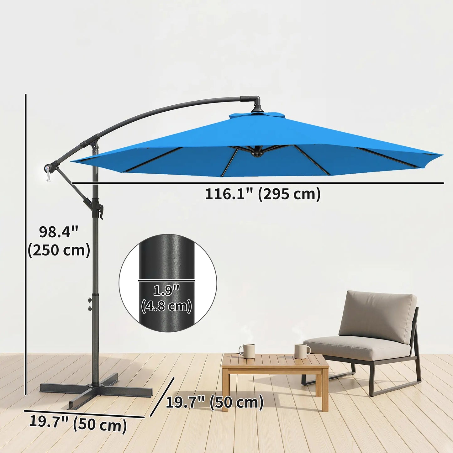 10ft Offset Patio Umbrella, Crank Hanging Parasol, Blue Cantilever Umbrellas at Gallery Canada