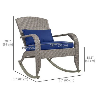 Outdoor Wicker Rocking Chair With Cushion, Dark Blue Patio Chairs at Gallery Canada