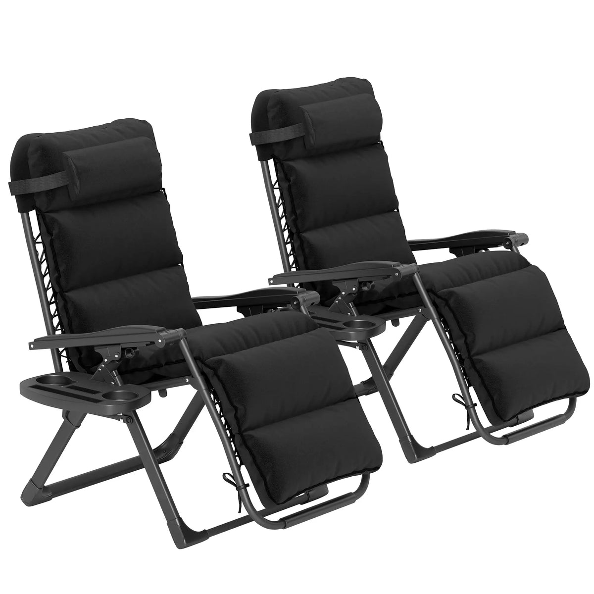 2pcs Zero Gravity Chair, Adjustable Backrest, Folding Sun Lounger, Grey Lounger Chairs Black at Gallery Canada