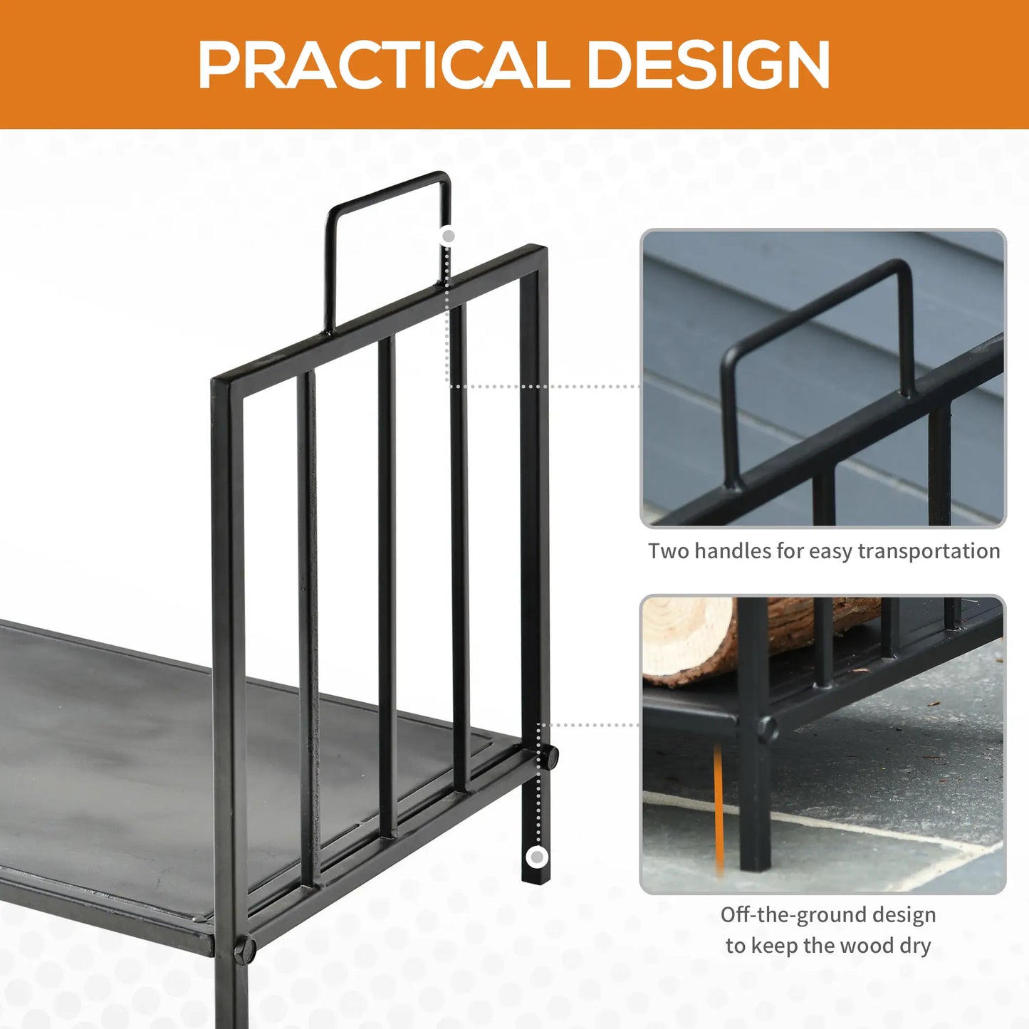 17.5" Heavy-Duty Metal Firewood Rack, Indoor Outdoor, Black Firewood Racks at Gallery Canada