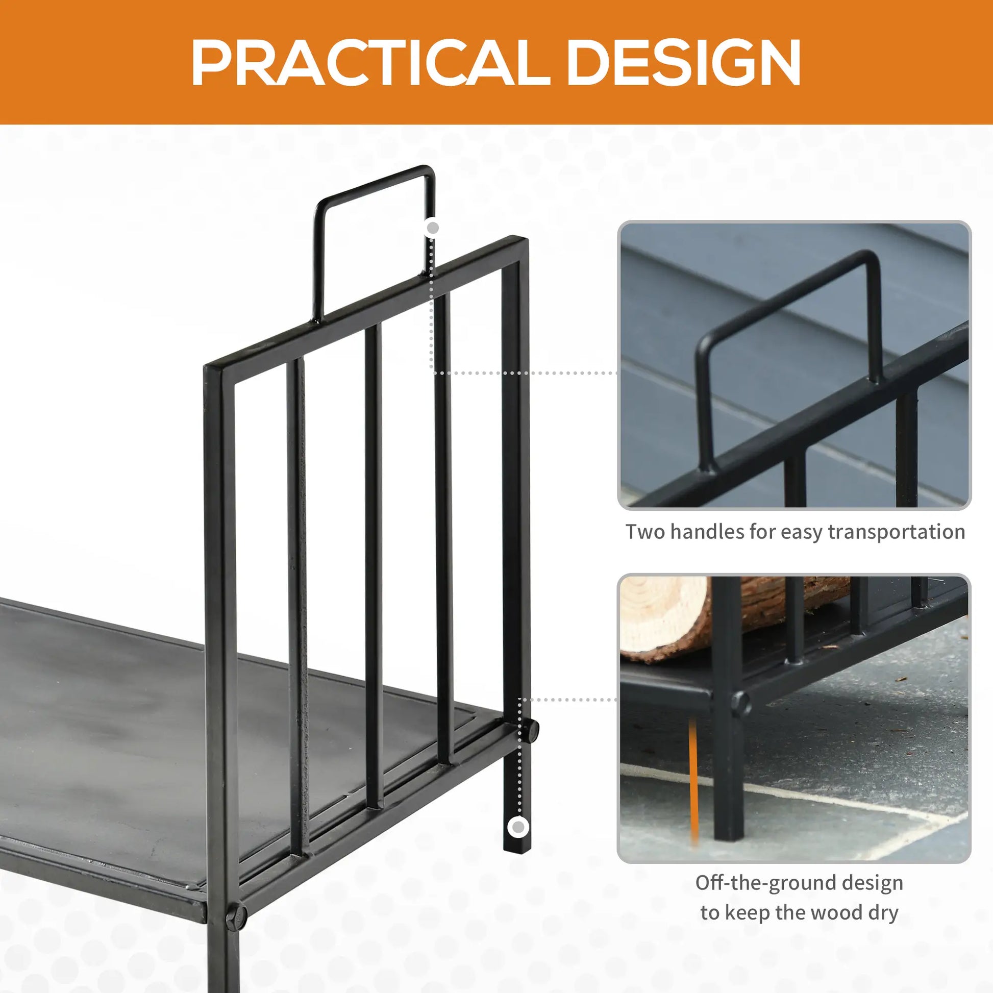 17.5" Heavy-Duty Metal Firewood Rack, Indoor Outdoor, Black Firewood Racks at Gallery Canada