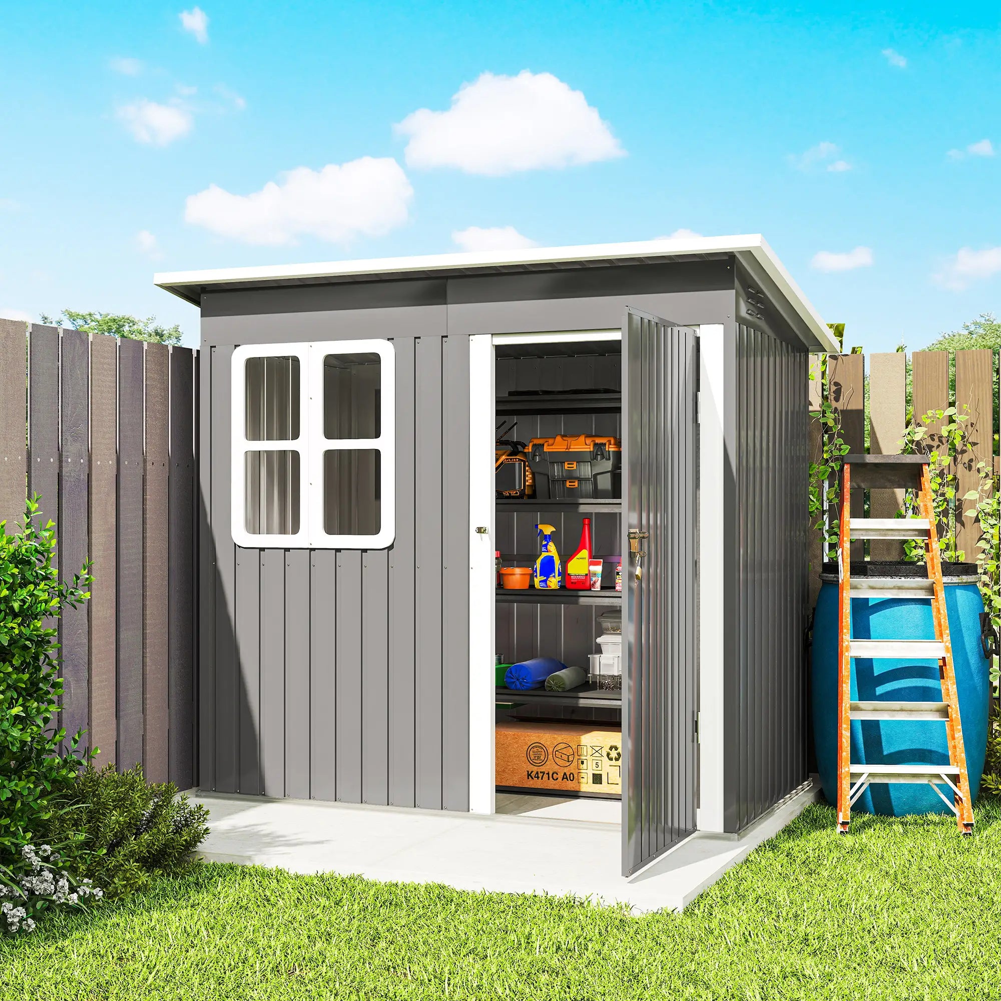 7' x 4' Galvanised Steel Outdoor Storage Shed, Window, Lockable Door, Dark Grey Sheds at Gallery Canada