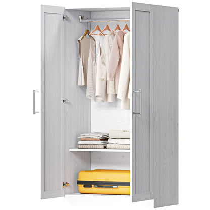White Wood Effect Wardrobe Cabinet, 2 Doors With Hanging Rod, White