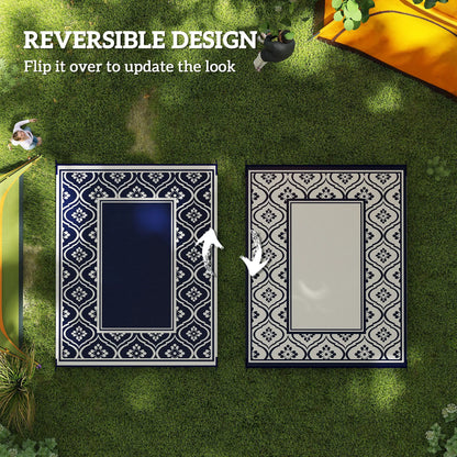 8' x 10' Outdoor RV Rug, Reversible, Gourd Border, White, Blue Garden Decor at Gallery Canada