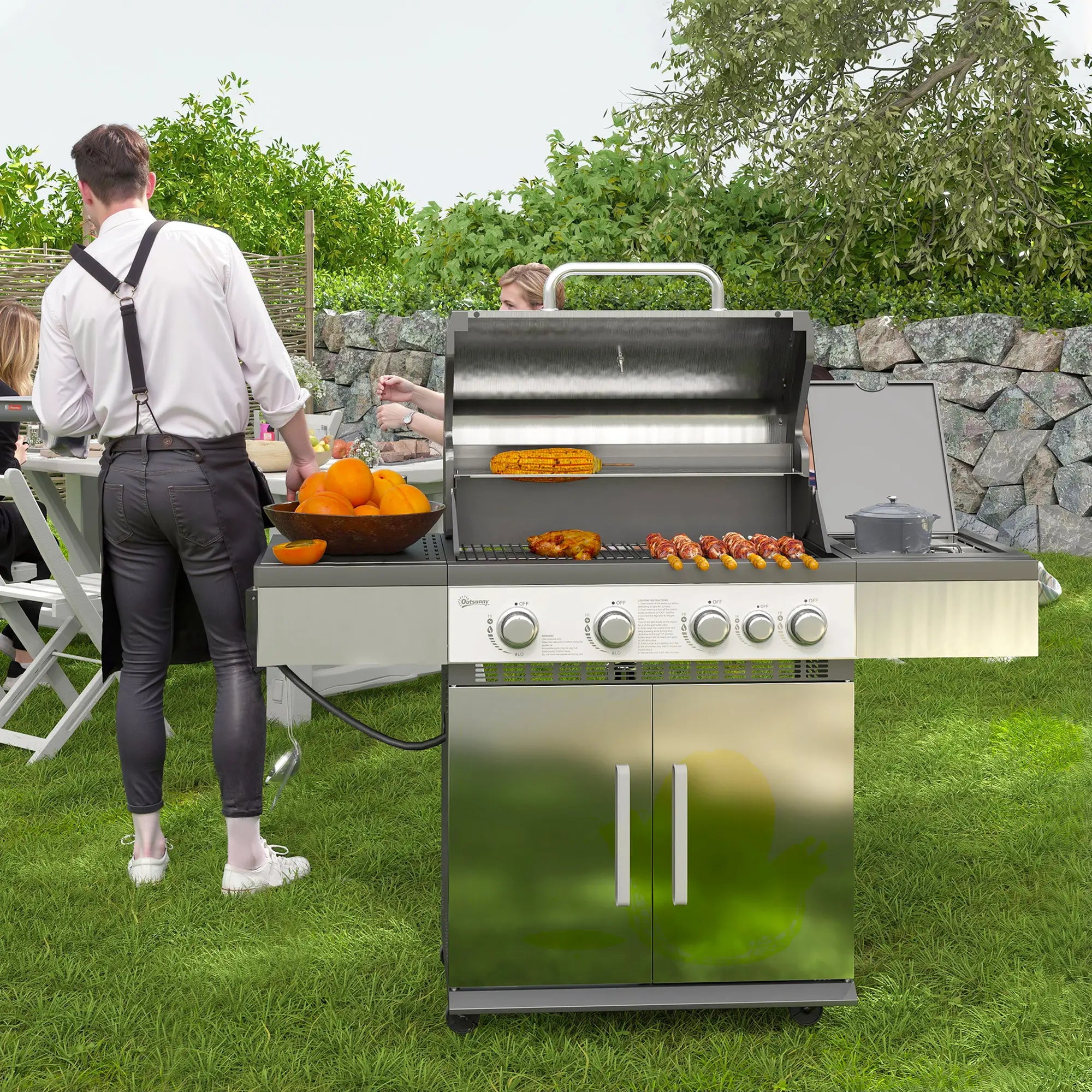 4+1 Burner Liquid Propane Gas Grill, Portable BBQ With Side Burner, Silver Propane Gas Grills at Gallery Canada
