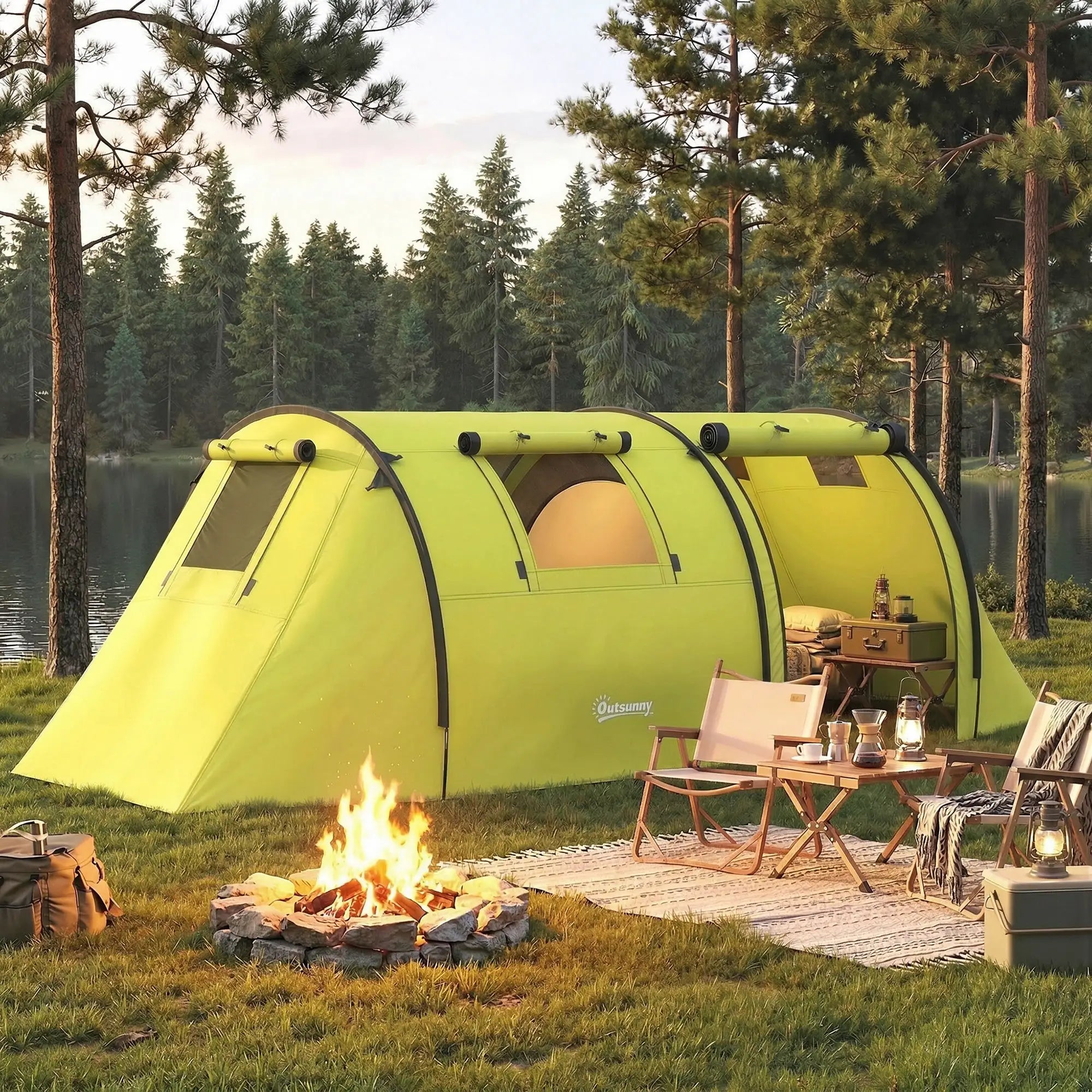 3-4 Person Camping Tent with 2 Rooms, 3000mm Waterproof Portable Family Tent with Carry Bag, Yellow Camping Tents at Gallery Canada