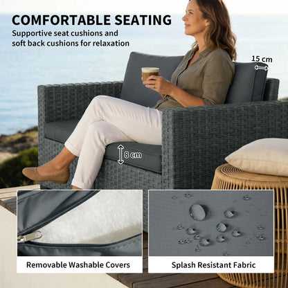 2 Seater Outdoor Couch, Deep Seat, Cushions, Wide Armrests, Dark Grey Patio Furniture Sets at Gallery Canada