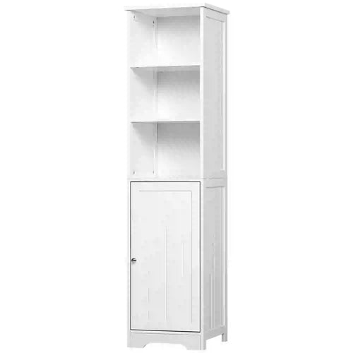 Tall Bathroom Storage Cabinet, Adjustable Shelf, 3 Open Shelves, White