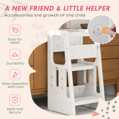 Toddler Kitchen Helper, 2 Step Stool, Adjustable Height, Safety Rail, White Toddler & Kids Step Stools at Gallery Canada