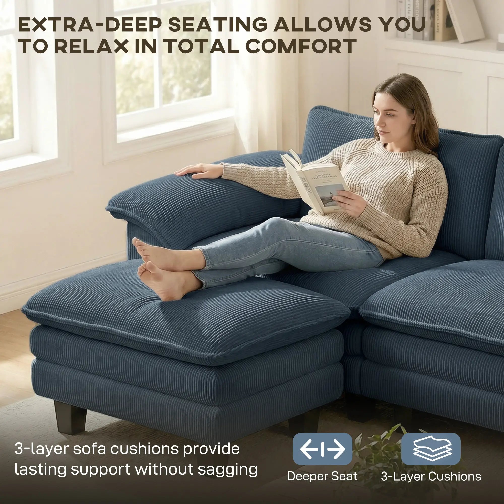 Sectional Sofa, L Shaped Couch, Deep Seat, Blue L Shaped Couchs at Gallery Canada
