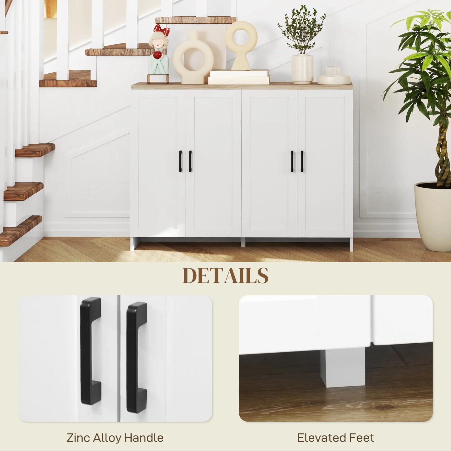 Modern Sideboard Buffet Cabinet, Modern Kitchen Storage Cabinet with 4 Doors Adjustable Shelves, for Dining Room, White Storage Cabinets at Gallery Canada