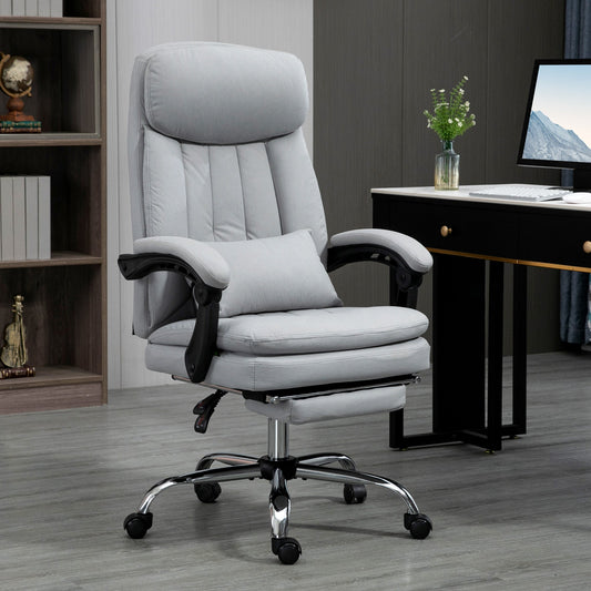 High Back Office Chair, Microfibre Computer Desk Chair with Lumbar Support Pillow, Foot Rest, Reclining Back, Arm, Grey - Gallery Canada