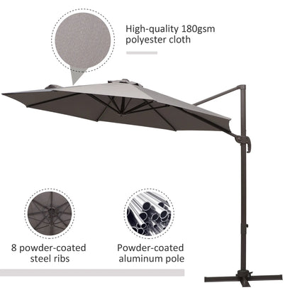 10ft Cantilever Patio Umbrella, 360° Rotation, Crank, Grey Cantilever Umbrellas at Gallery Canada