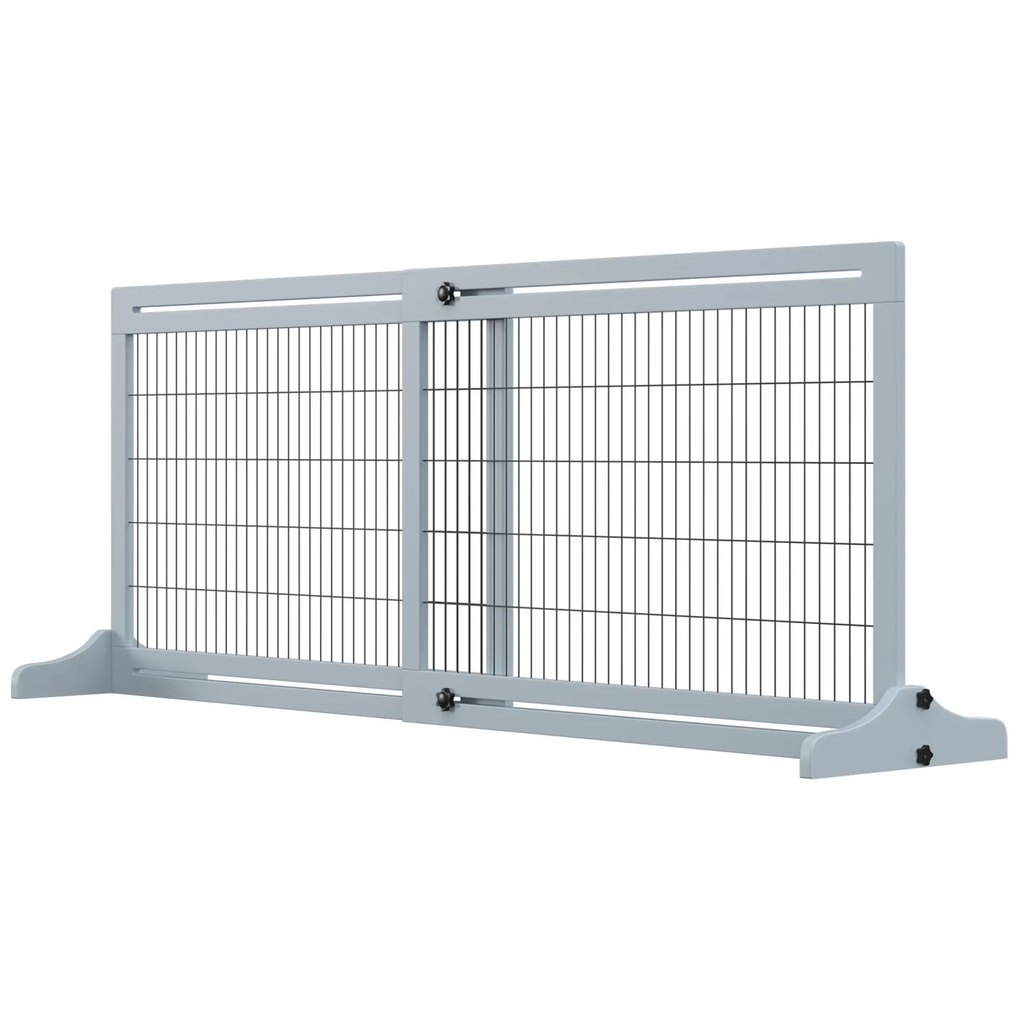 41"-72" Wooden Pet Gate, Support Feet, Small Medium Dogs, Grey-Blue Houses, Kennels & Pens Grey-Blue at Gallery Canada