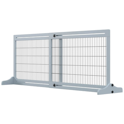41"-72" Wooden Pet Gate, Support Feet, Small Medium Dogs, Grey-Blue Houses, Kennels & Pens Grey-Blue at Gallery Canada