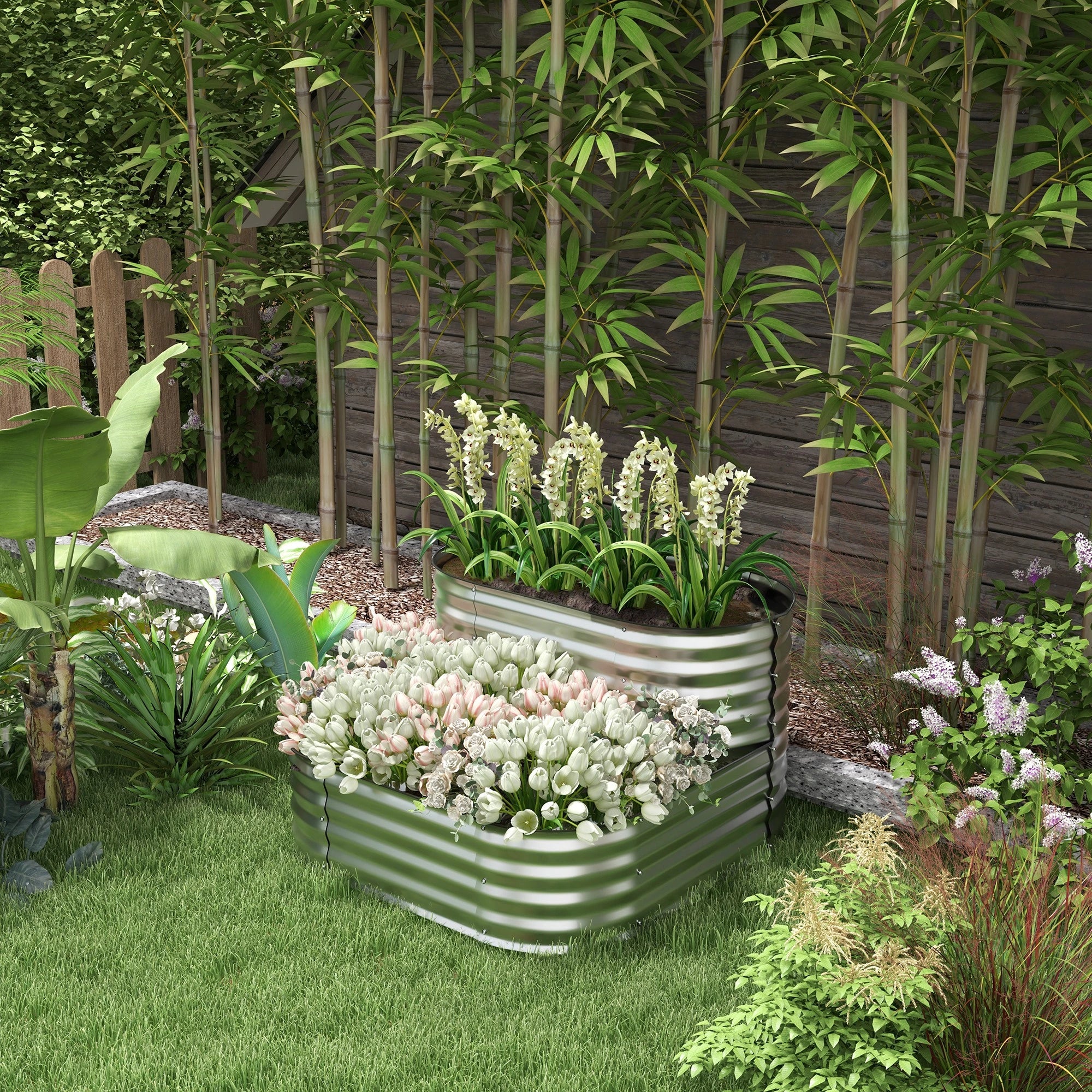 3.4'x3.4'x1' Outdoor Raised Garden Bed, 2-Tier Planter Box, Galvanized Galvanized Planter Boxes at Gallery Canada