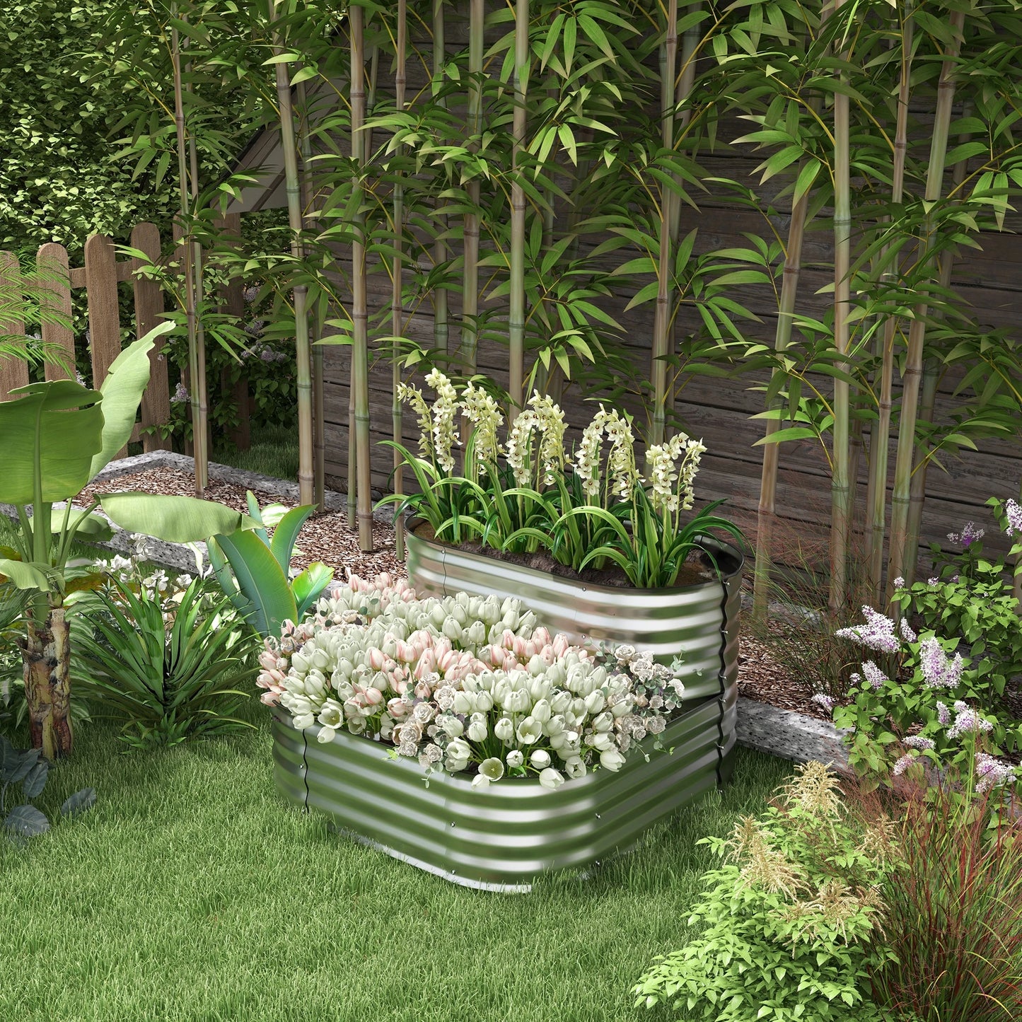 3.4'x3.4'x1' Outdoor Raised Garden Bed, 2-Tier Planter Box, Galvanized Galvanized Planter Boxes at Gallery Canada