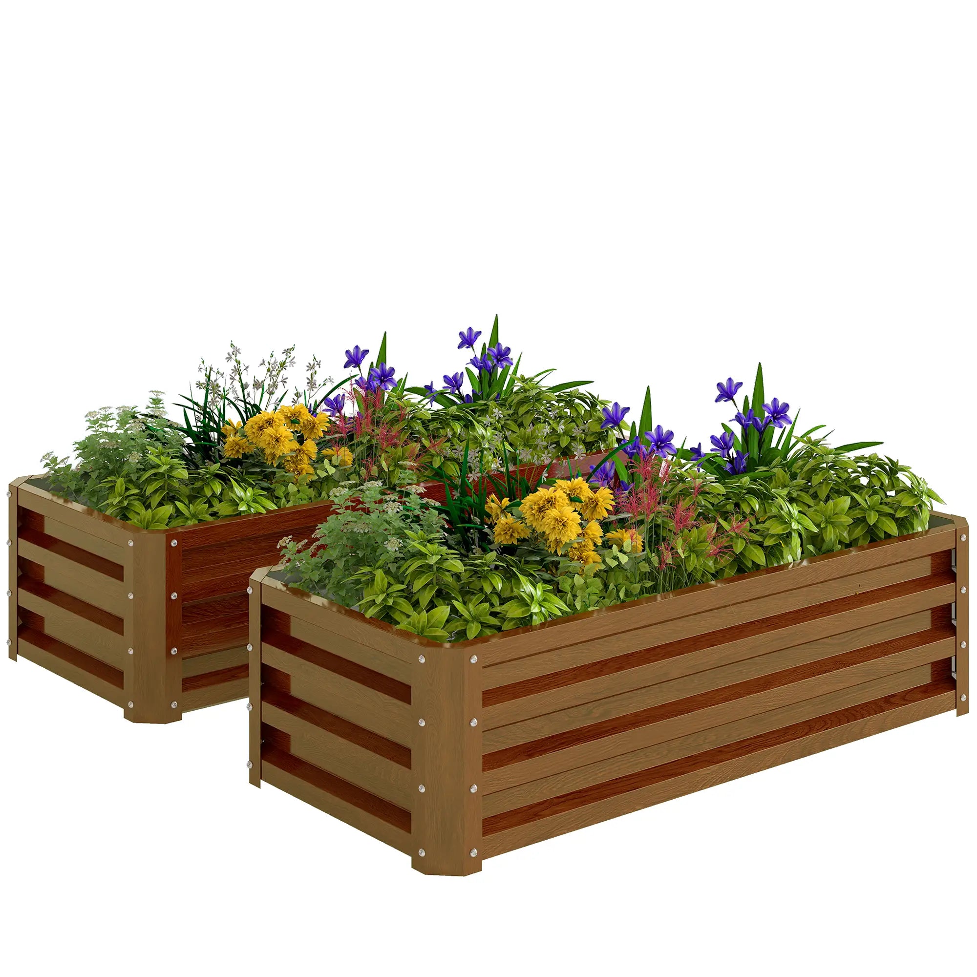 Galvanized Raised Garden Beds, Set of 2, Wood Effect, Brown Galvanized Planter Boxes at Gallery Canada