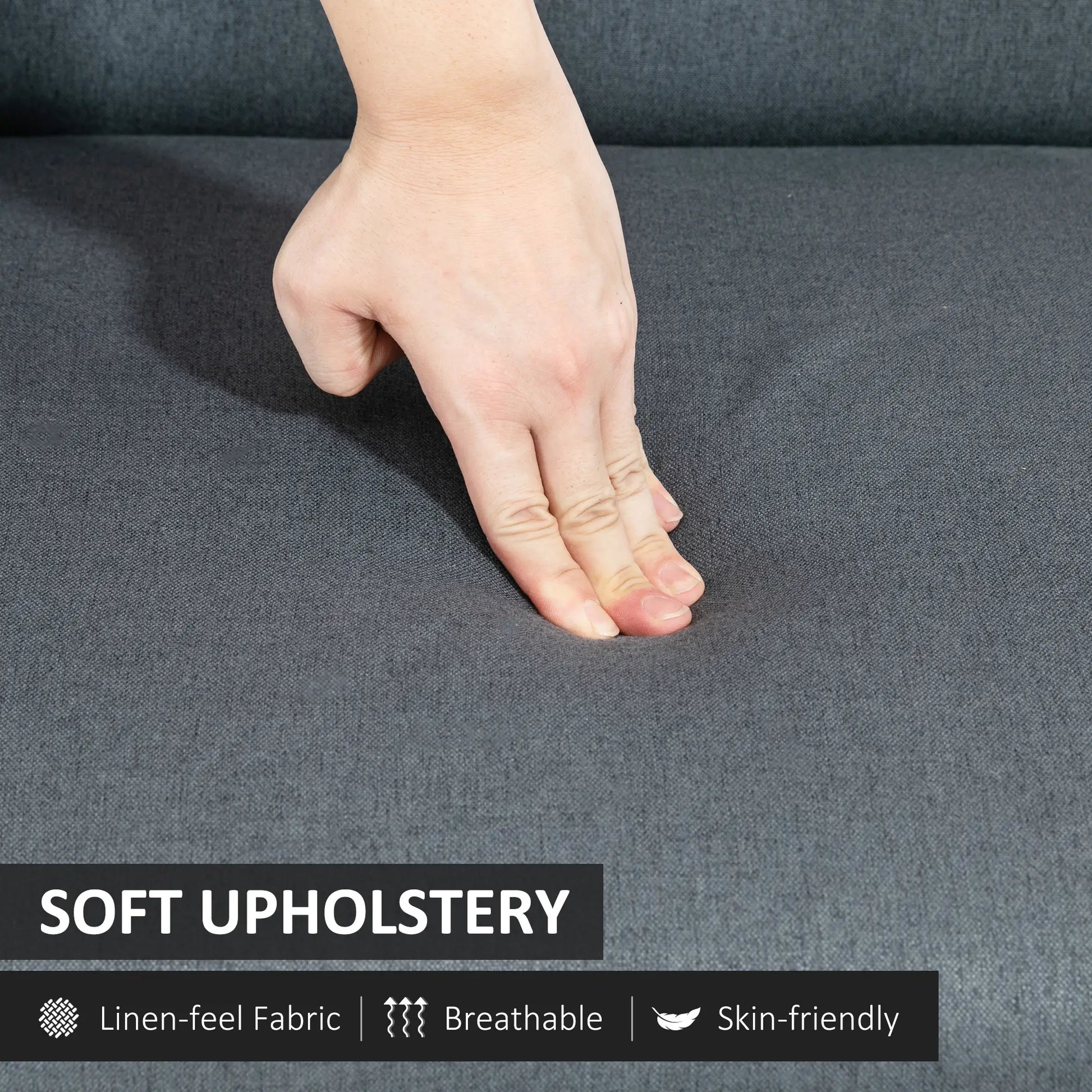 Compact Loveseat Sofa, Linen Fabric, Rubber Wood Legs, Dark Grey 2-Seater Sofas at Gallery Canada