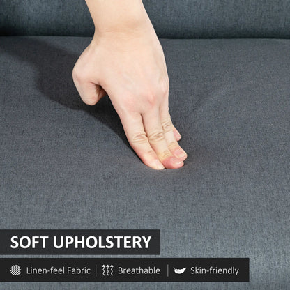 Compact Loveseat Sofa, Linen Fabric, Rubber Wood Legs, Dark Grey 2-Seater Sofas at Gallery Canada