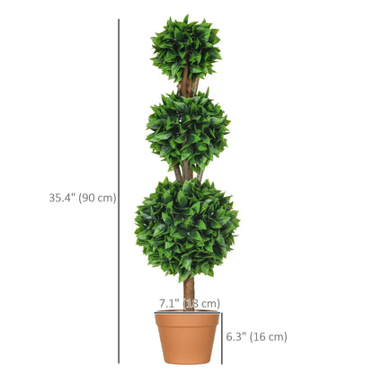 2 Pack 35.5" Artificial Boxwood Topiary Ball Trees, Indoor Outdoor, Green Artificial Trees at Gallery Canada