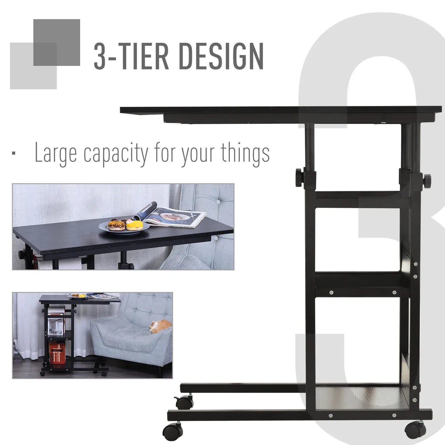 Mobile Standing Desk, Adjustable Height 31.5 inch, Black Side Tables at Gallery Canada