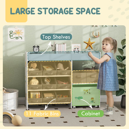Kids Toy Storage Organizer with 11 Bins, Moveable Cabinet, Top Shelves, 3 Stickers, for Nursery, Playroom, White Bookshelves & Bookcases at Gallery Canada