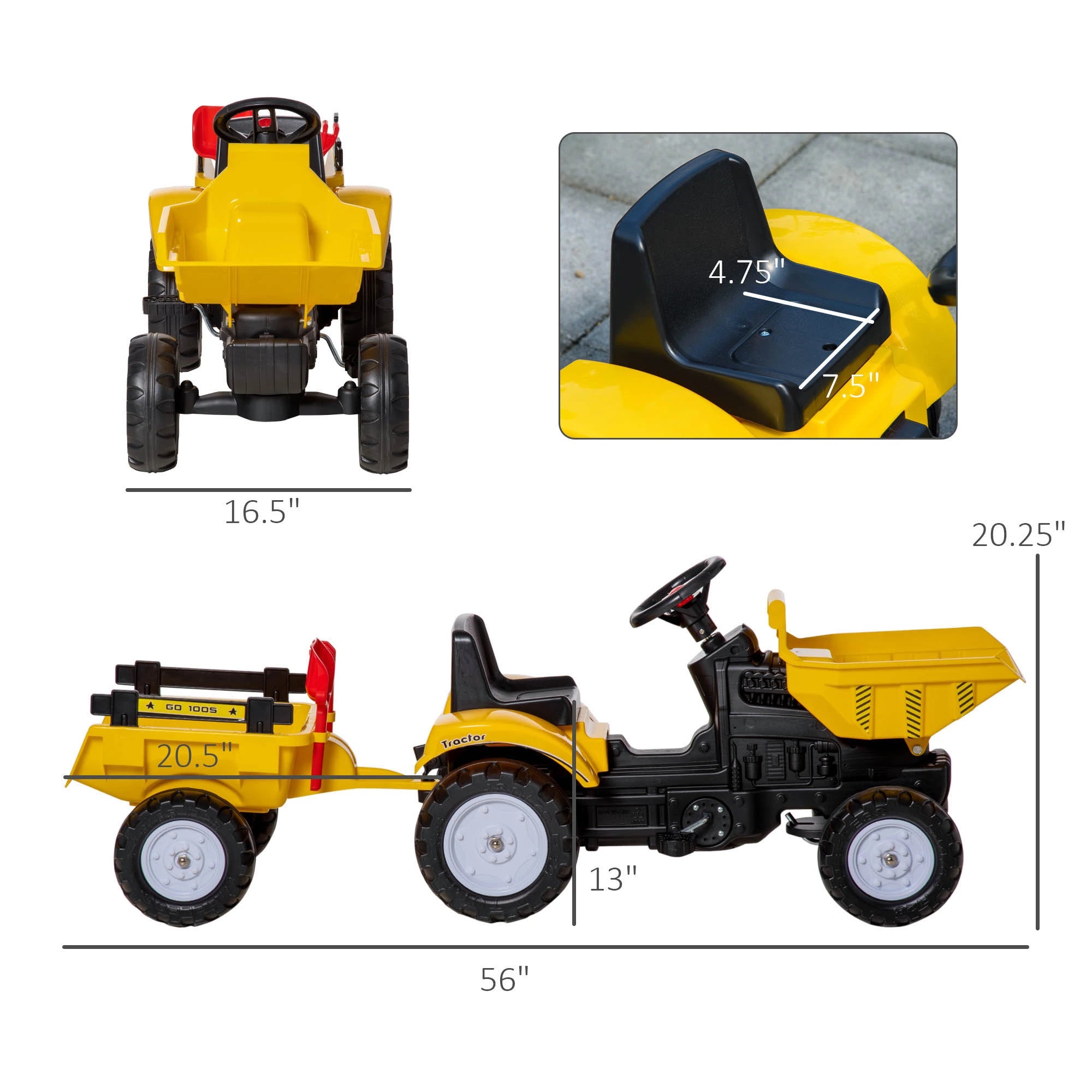 Kids Ride On Toy Dump Truck, Pedal Construction Car with Trailer, Yellow Toy Excavators at Gallery Canada