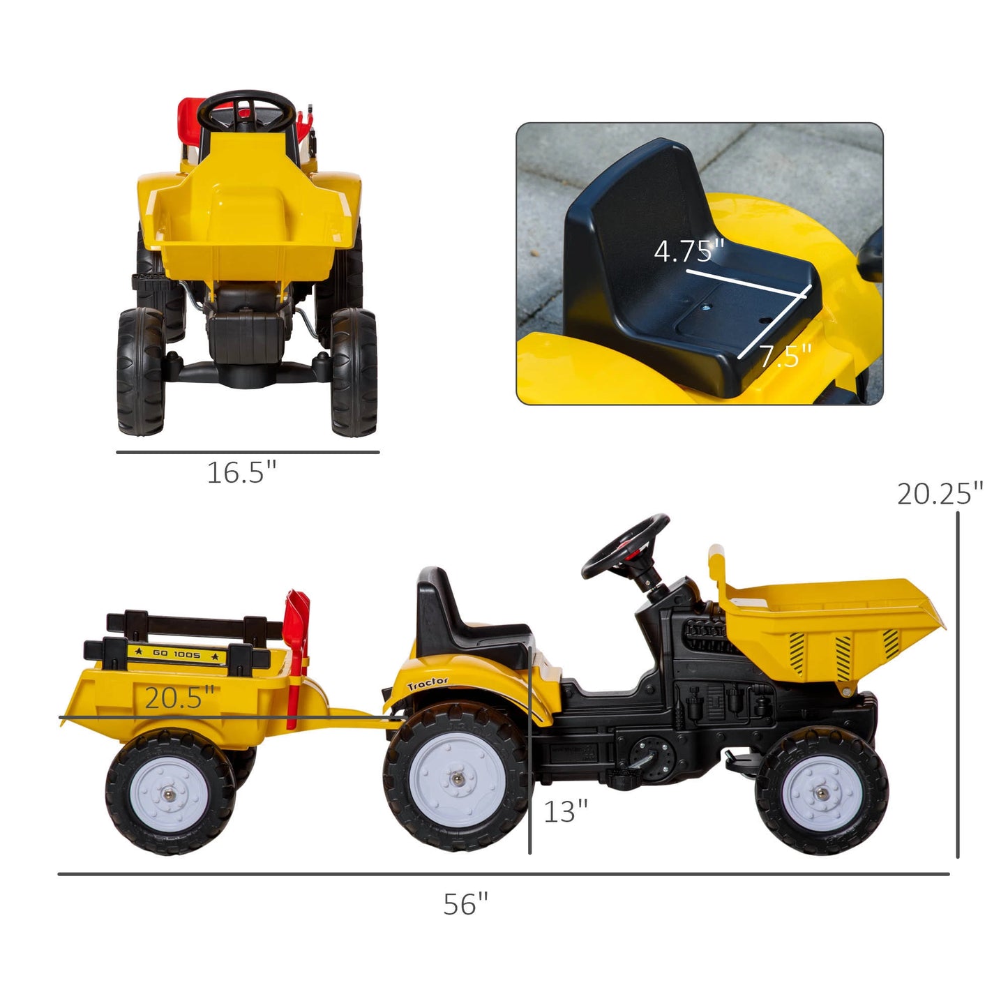 Kids Ride On Toy Dump Truck, Pedal Construction Car with Trailer, Yellow Toy Excavators at Gallery Canada