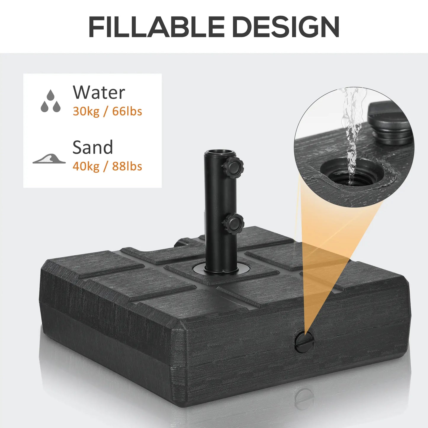 Umbrella Stand, 1.2", 1.5" or 1.9" Poles, Fillable Base, Black Umbrella Bases at Gallery Canada