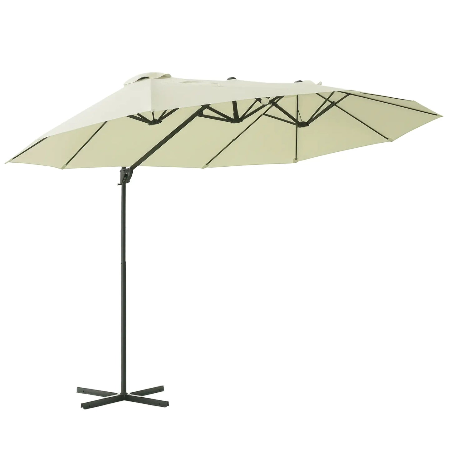 Outdoor Cantilever Umbrella, Twin Canopy Sunshade, Lift, Beige Cantilever Umbrellas Beige at Gallery Canada