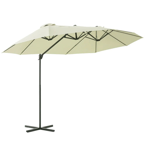 Outdoor Cantilever Umbrella, Twin Canopy Sunshade, Lift, Beige