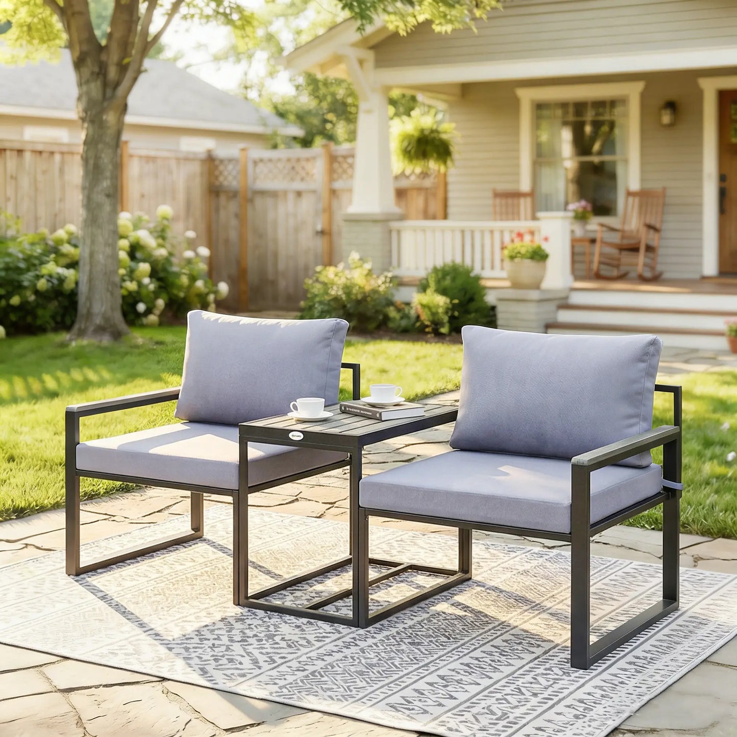 Outdoor Bistro Set, 2 Chairs And Side Table, Patio Furniture, Grey Bistro Sets at Gallery Canada