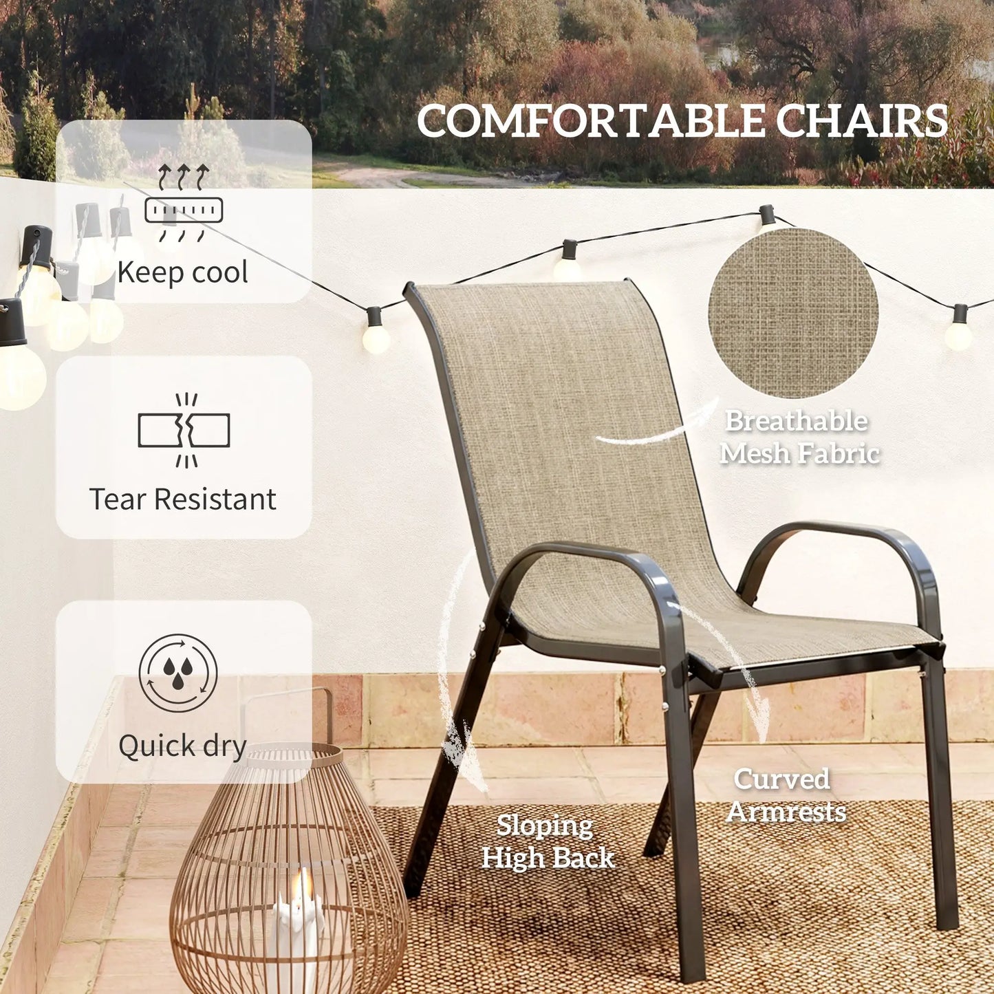 3 Piece Bistro Set with Mesh Chairs, Glass Table, Light Mixed Brown Bistro Sets at Gallery Canada