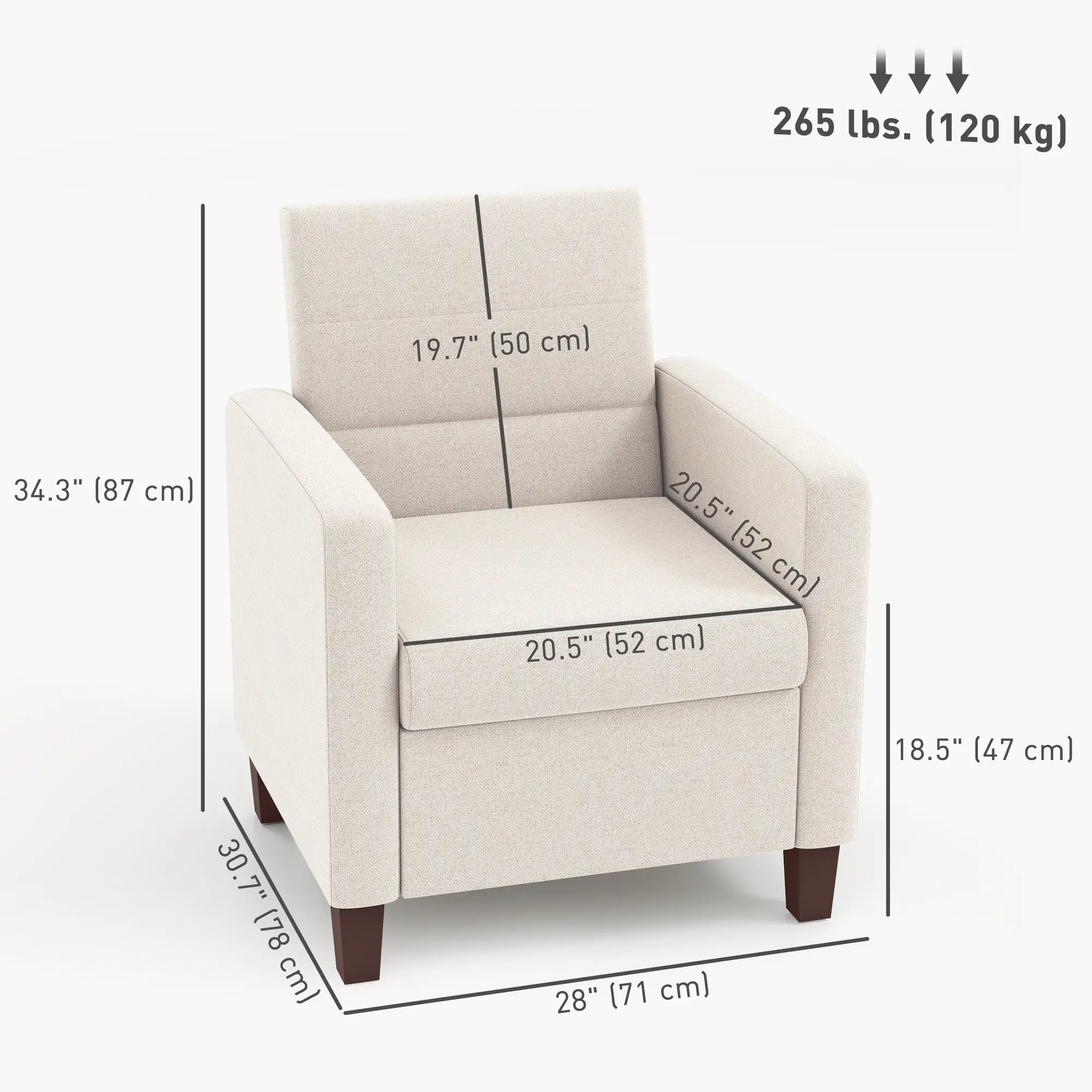 Modern Fabric Accent Chair, Seat Cushion, Non-Slip Pads, Cream White Accent Chairs at Gallery Canada