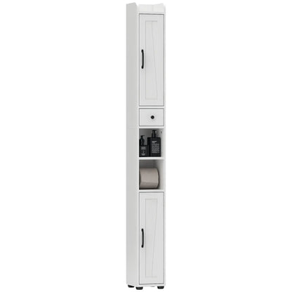 Narrow Bathroom Cabinet, Tall Storage with Barn Doors, Drawer, Adjustable Shelves, Wood Grain, White Bathroom Cabinets at Gallery Canada