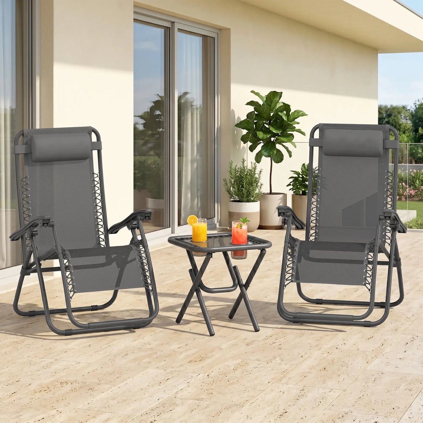 Zero Gravity Chair Set of 2, Patio Chair with Side Table, Grey Lounger Chairs at Gallery Canada
