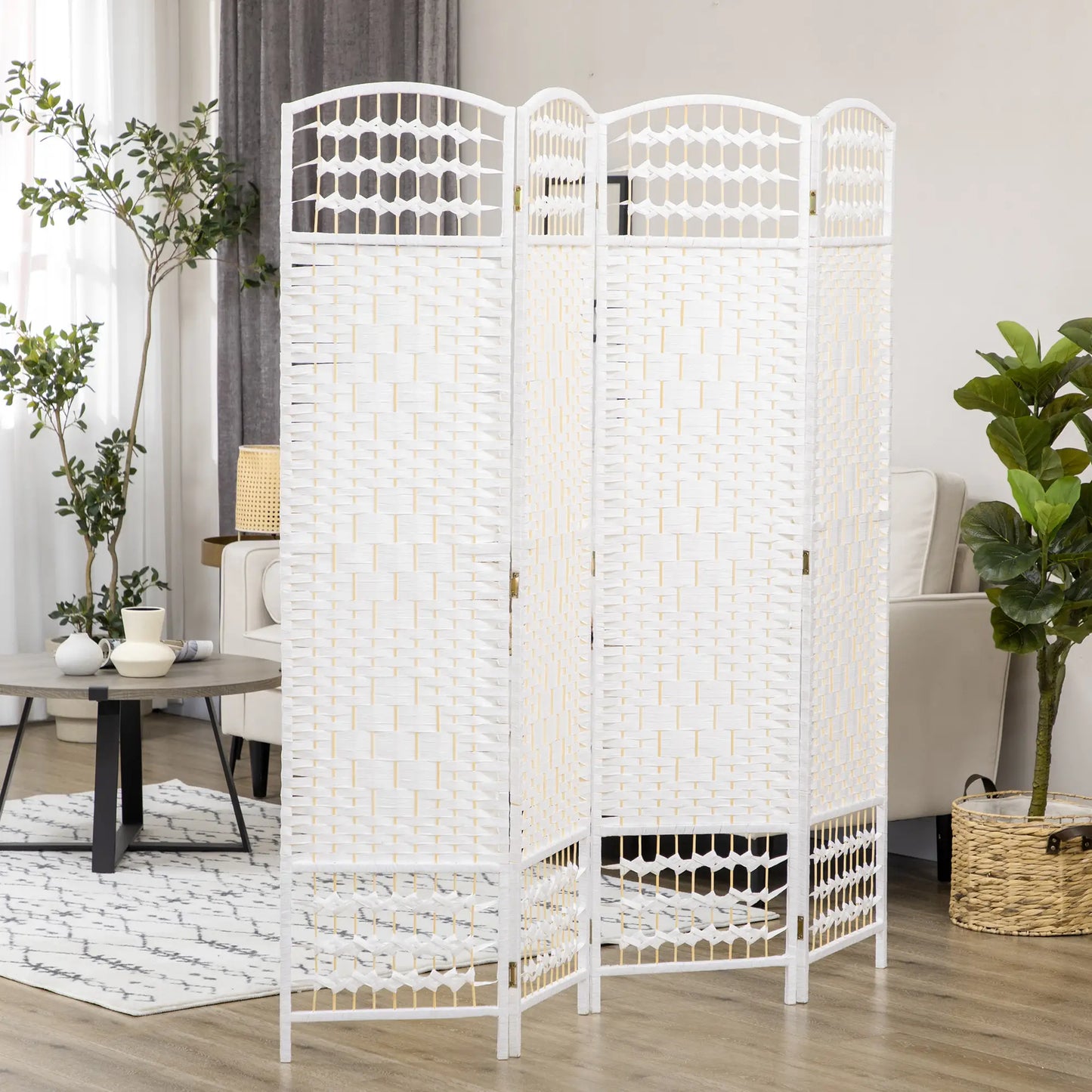 4 Panel Folding Room Divider, Portable Privacy Screen, White Room Dividers at Gallery Canada