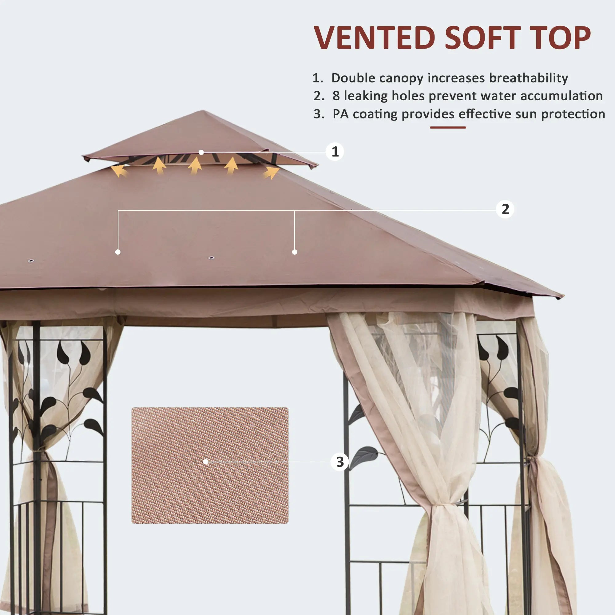 10'x10' Steel Patio Gazebo, Soft-Top, 2-Tier Roof, Brown Gazebos at Gallery Canada