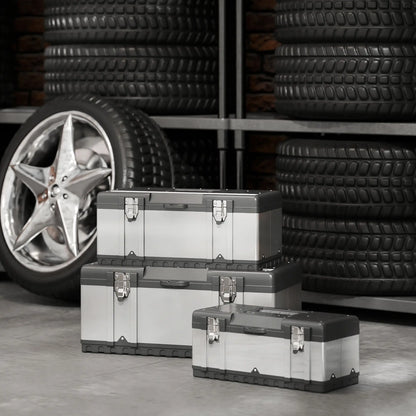 3 Pc Stainless Steel Tool Box Set, With Tray, Handles, Latches Tool Organizers at Gallery Canada