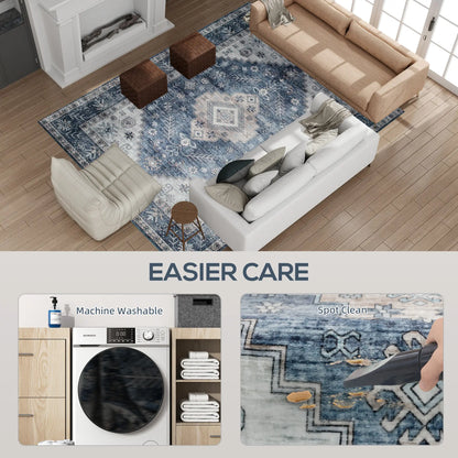 8x10 Vintage Washable Non-Slip Rug, for Living Room, Blue Living Room Furniture at Gallery Canada