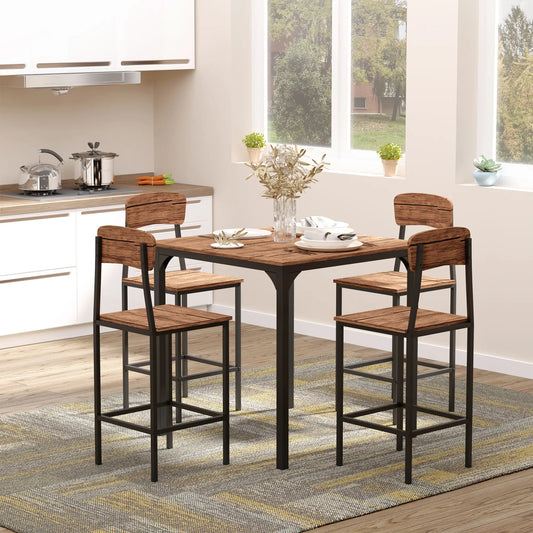 5-Piece Counter Height Bar Table Set, Square Dining Set for 4 Bar Sets Walnut, Black at Gallery Canada