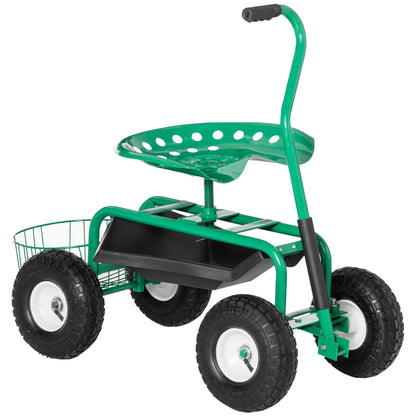 Garden Scooter, Rolling Cart, Adjustable Seat, Tool Tray, Bucket Basket, Green, Black Garden Accessories Green, Black at Gallery Canada