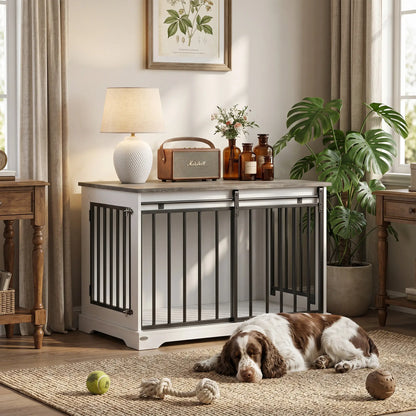 Dog Crate Furniture 100 cm, Sliding Barn Door, Large Breeds, White Dog Cages & Crates at Gallery Canada