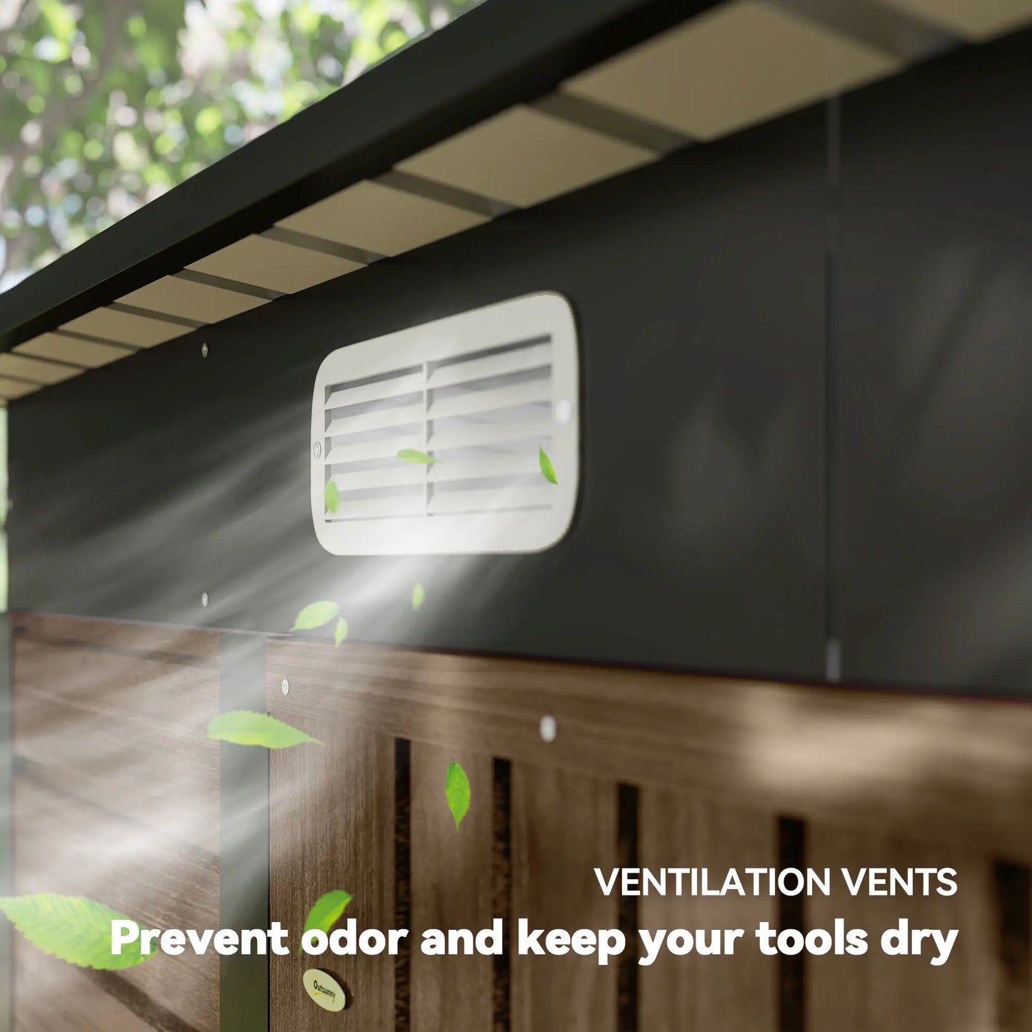 6' x 4' Galvanized Metal Garden Storage Shed, Double Doors, 2 Vents, Teak