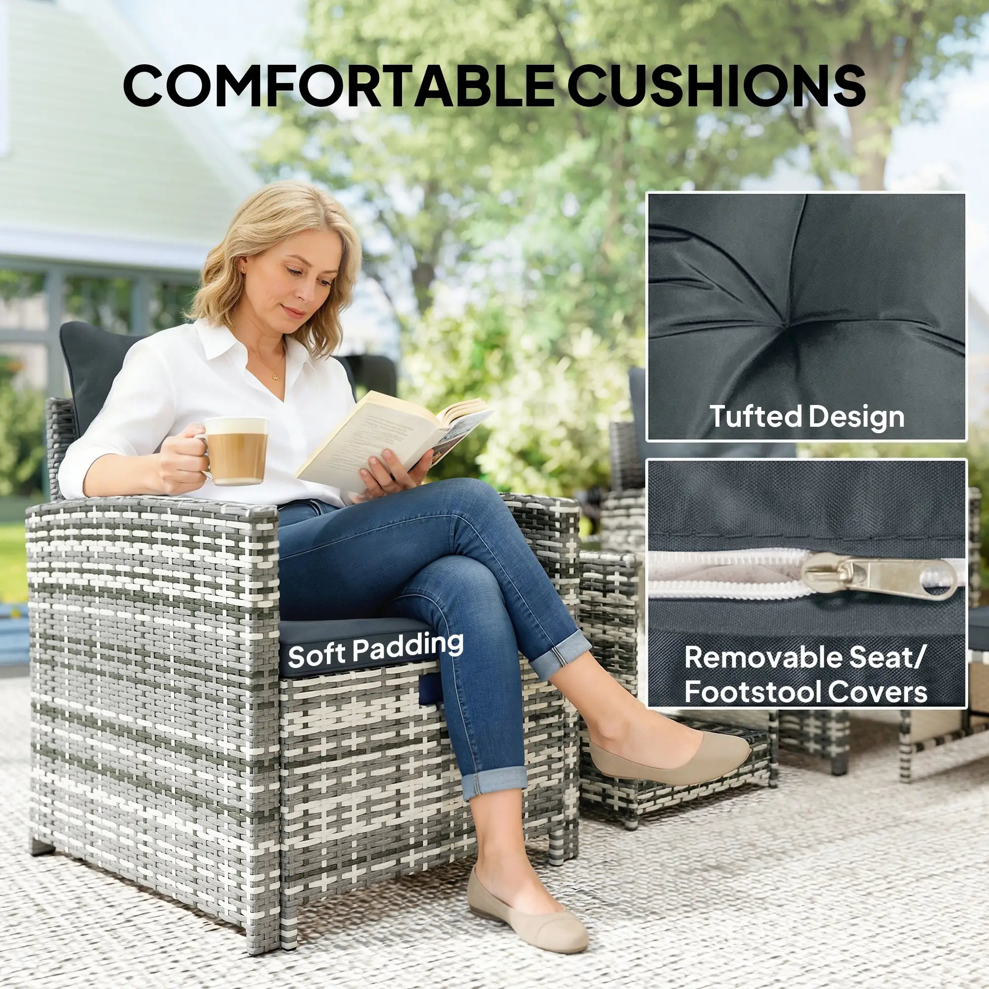 5 Piece Patio Furniture Set, Wicker Chairs, 2-Tier Glass Table, Grey/Dark Grey Patio Furniture Sets at Gallery Canada