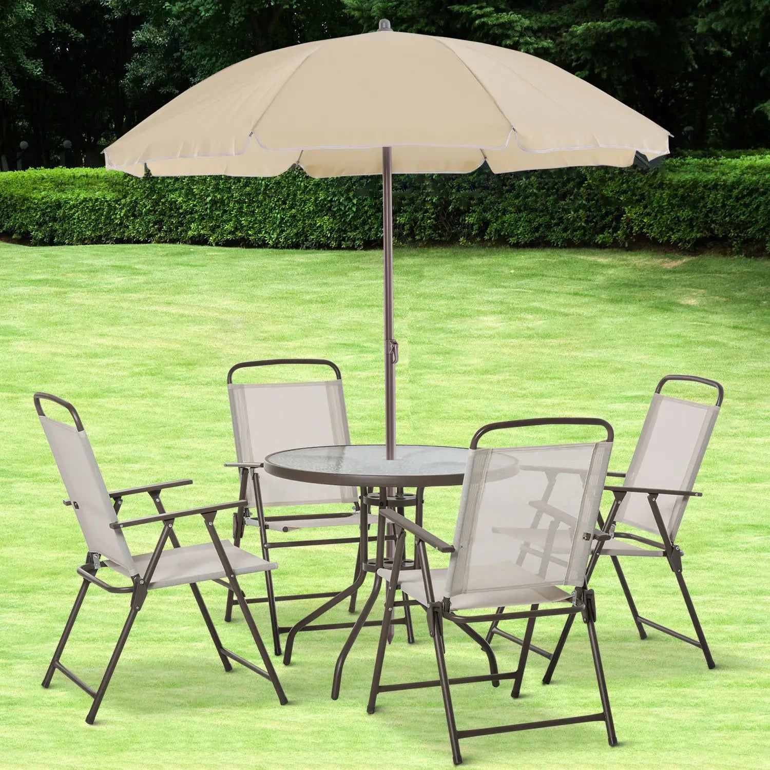 6-Piece Outdoor Dining Set, Round Table, 4 Folding Chairs, Cream Outdoor Dining Sets at Gallery Canada
