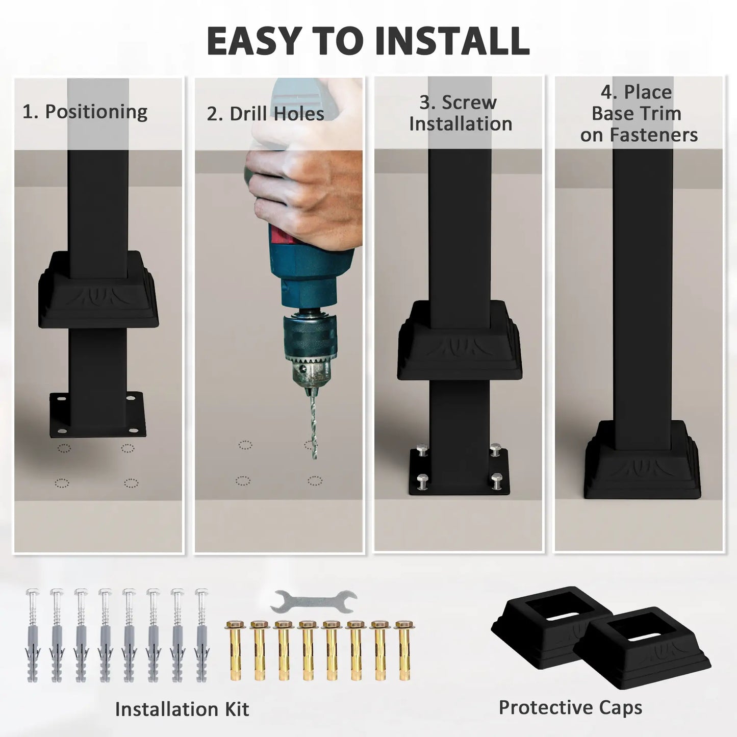 Outdoor Step Handrails, Metal Stair Railing, With Installation Kit, Black Garden Decor at Gallery Canada