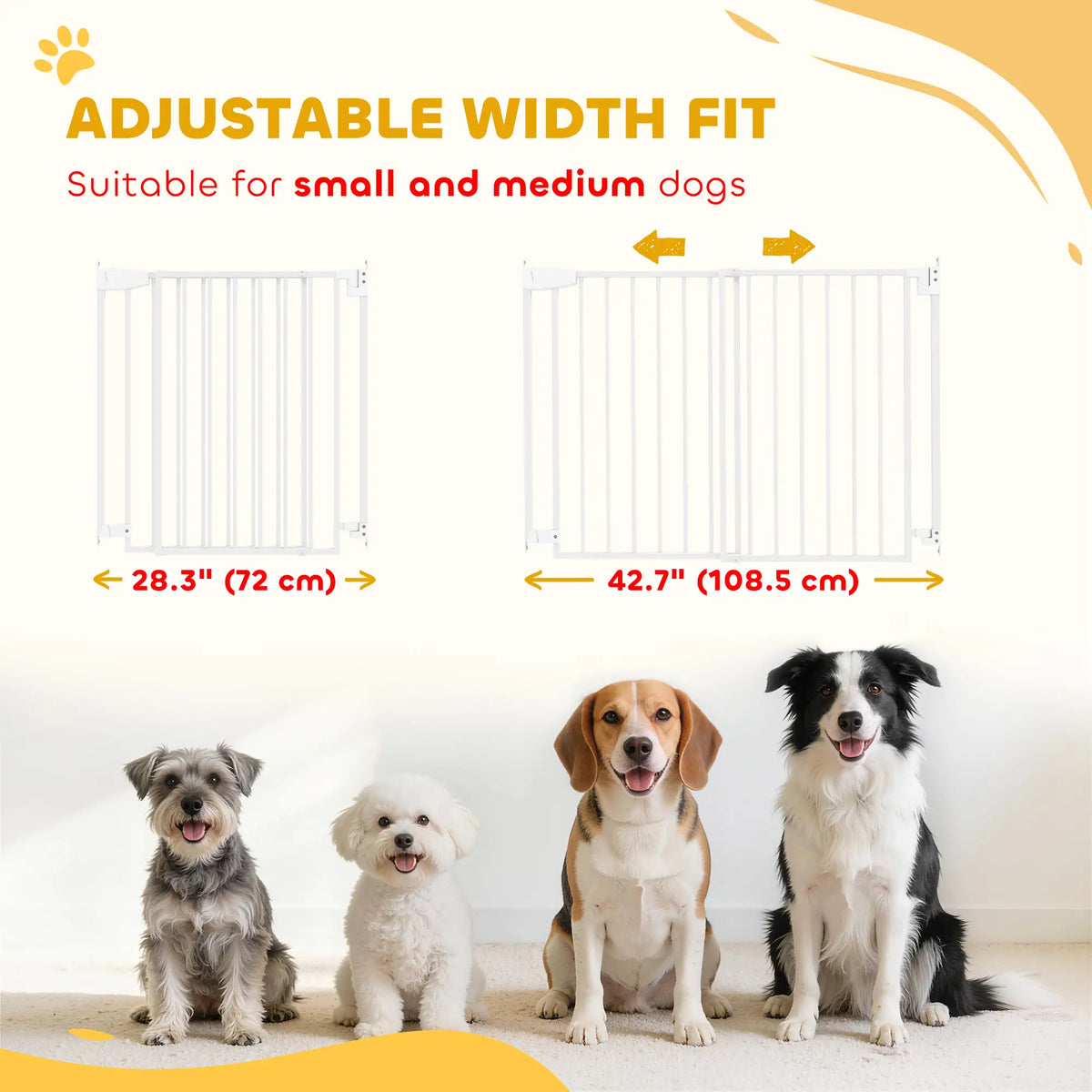 28.3-42.7 In Wide Dog Gate, Dual Locks, White Pet Gates at Gallery Canada