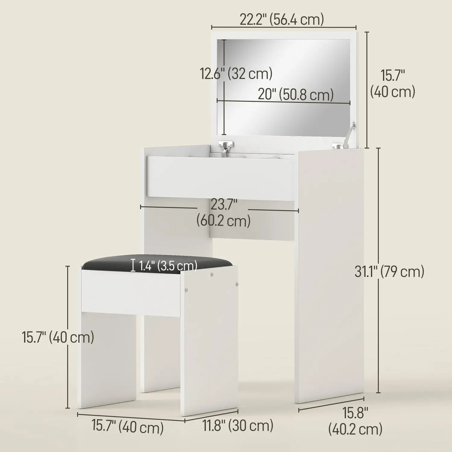Modern Vanity Set, Makeup Table with Cushioned Stool, Flip Top Mirror, White Dressing & Vanity Tables at Gallery Canada